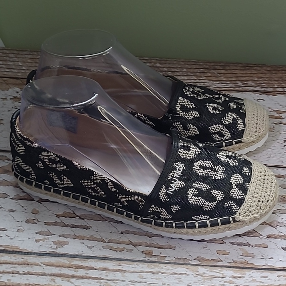 Nautica sz 7.5 new tan black leopard print espadrilles shoes new SH327